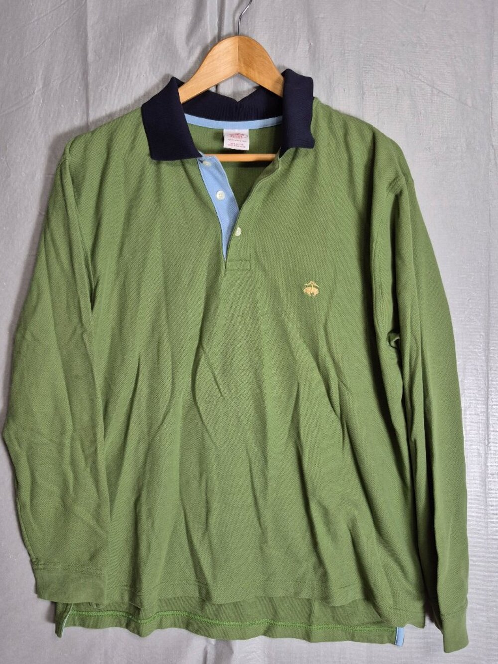 Brooks Brothers Performance Polo Mens Size Medium Green Blue Long Sleeve 0571